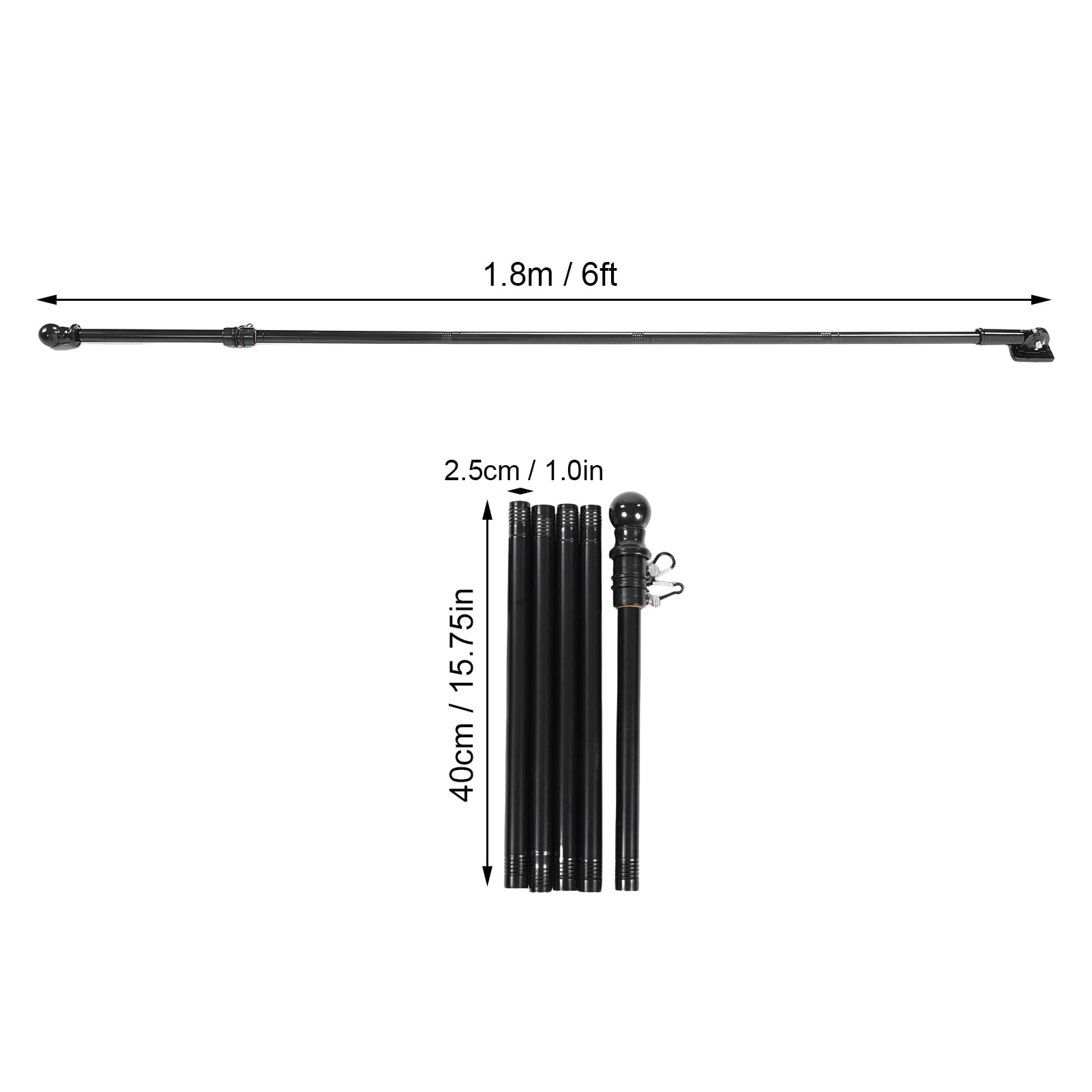M Buder 6FT Flag Pole Kit Heavy Duty Stainless Steel Anti-Tangling Spinning Flagpole for House Yard, 1 Inch Diameter Weather Proof Metal Flag Pole for Outside Wall Mount, Black (1.8m / 70.8 inches)