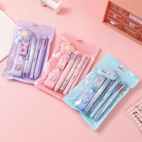 Clearance Back to School Pencil Case - 7-Piece Stationery Set, Includes Pencil, Pen, Highlighter, Tape, Ruler, Eraser, Sharpener, Perfect Pencil Box for School Supplies Kids,Blue