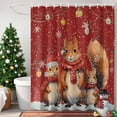 thumbnail image 4 of Red Christmas Shower Curtains for Bathroom, Squirrel Branch Ball Snowflake Watercolor Waterproof Fabric Shower Curtain for Bathroom Bathtub Decoration, Machine Washable, 60"x72", 4 of 9