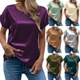 thumbnail image 2 of FLMEI Women T-Shirts Short Sleeve Tees Shoulder Round Neck Tops Silk Tees Casual Summer Solid Color T Shirt S-2XL, 2 of 8