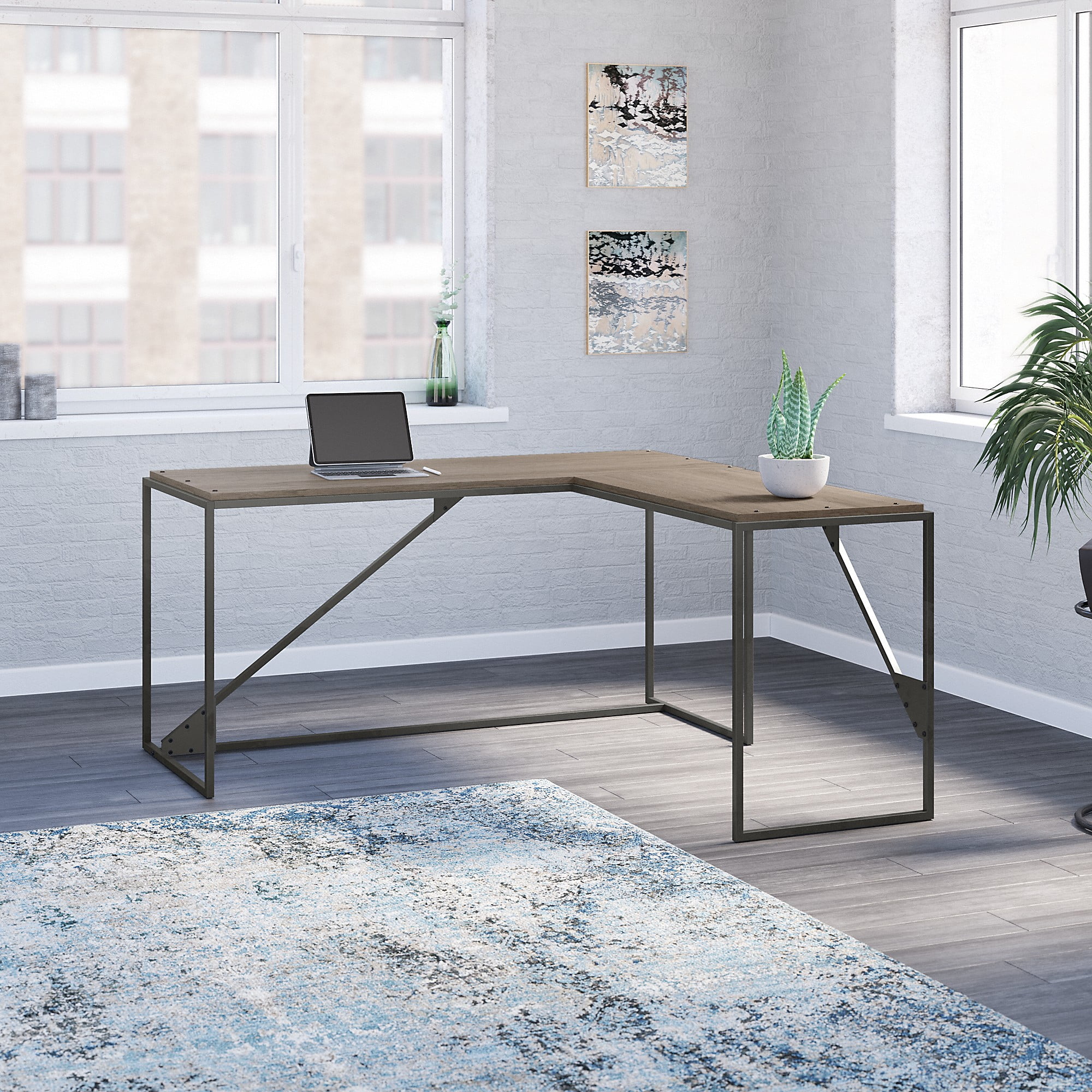 Bush Furniture Refinery 62W L Shaped Industrial Desk, Brown/Gray