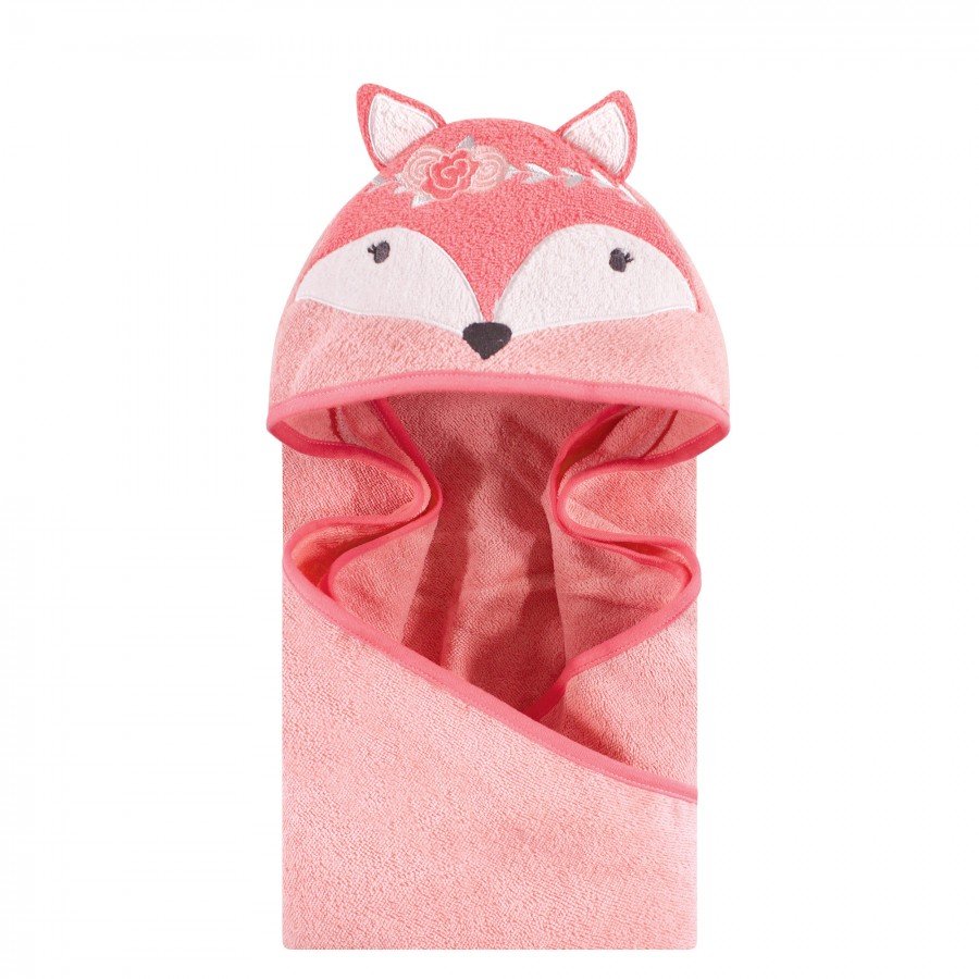 Hudson Baby Infant Girl Cotton Animal Face Hooded Towel, Boho Fox, One