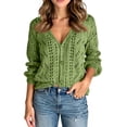 thumbnail image 3 of Women's Solid Color Long Sleeve Cutout V-Neck Knitted Cardigan Sweater for Fall and Winter, Cozy and Fashionable, Perfect for Layering,Green,Size S, 3 of 7