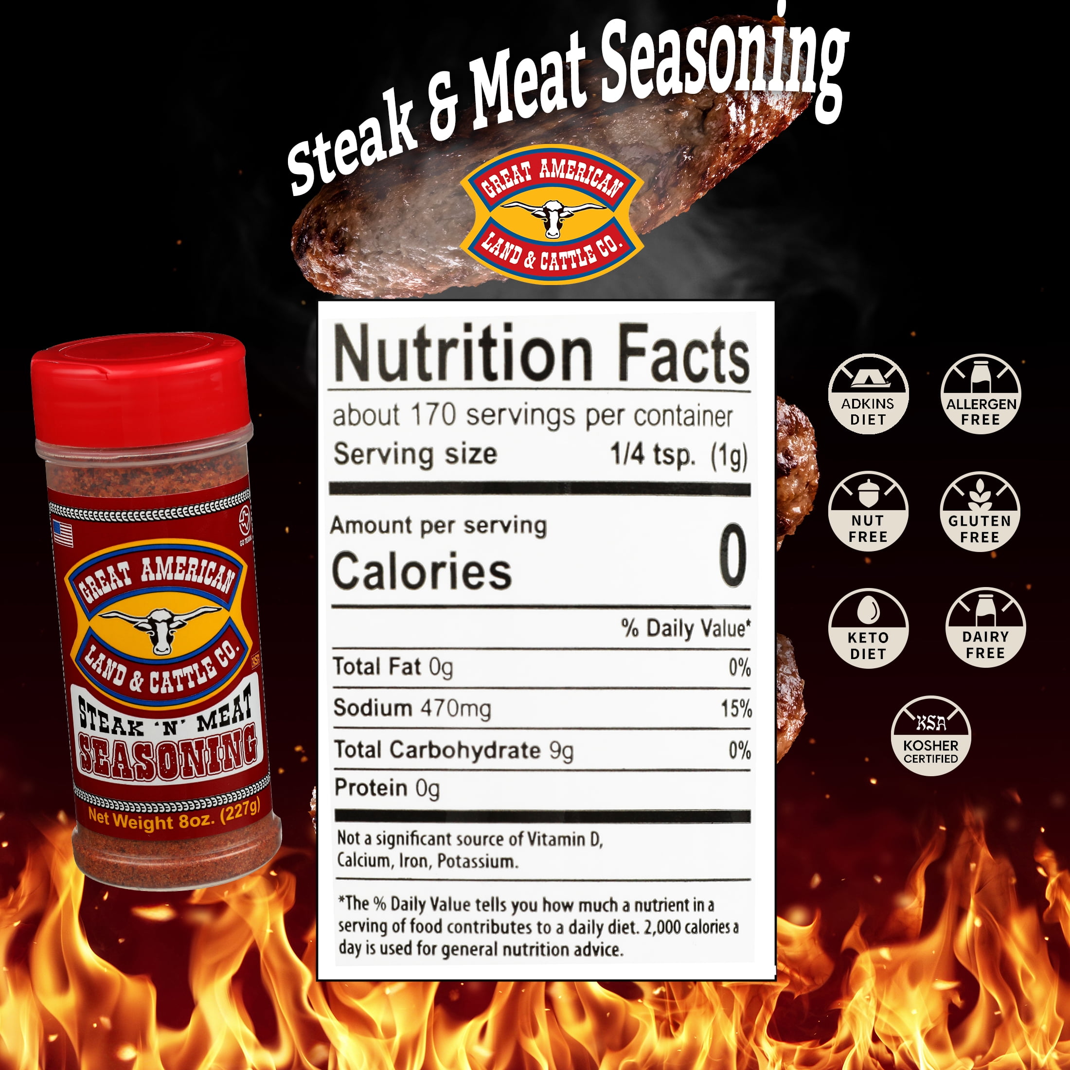 Great American Land & Cattle Co.: Steak 'n' Meat Seasoning, 8 oz