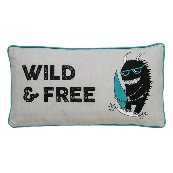 Grey & Blue "Wild & Free" Monster Pillow with Triangle Designed Back