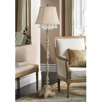 Barnes and Ivy Duval Country Cottage Floor Lamp 63 1/2" Tall Distressed Faux Wood Candlestick Crystal Glass Beading Cream Bell Shade for Living Room