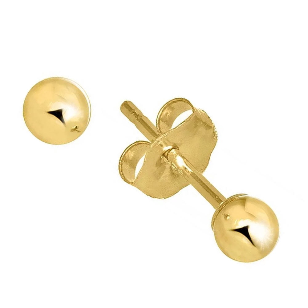 Jewelstop 14K Real Yellow Gold Stud Ball Earrings, Gold Friction Backs - 2 mm