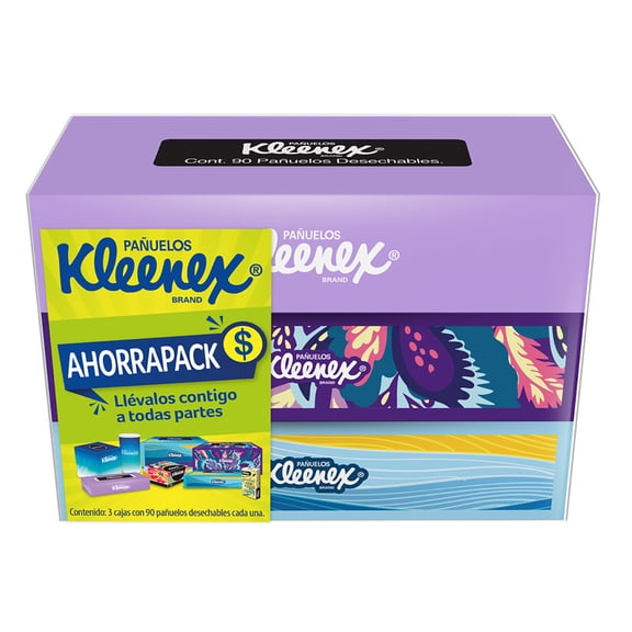 Pañuelos desechables Kleenex ahorrapck 3 cajas de 90 c/u