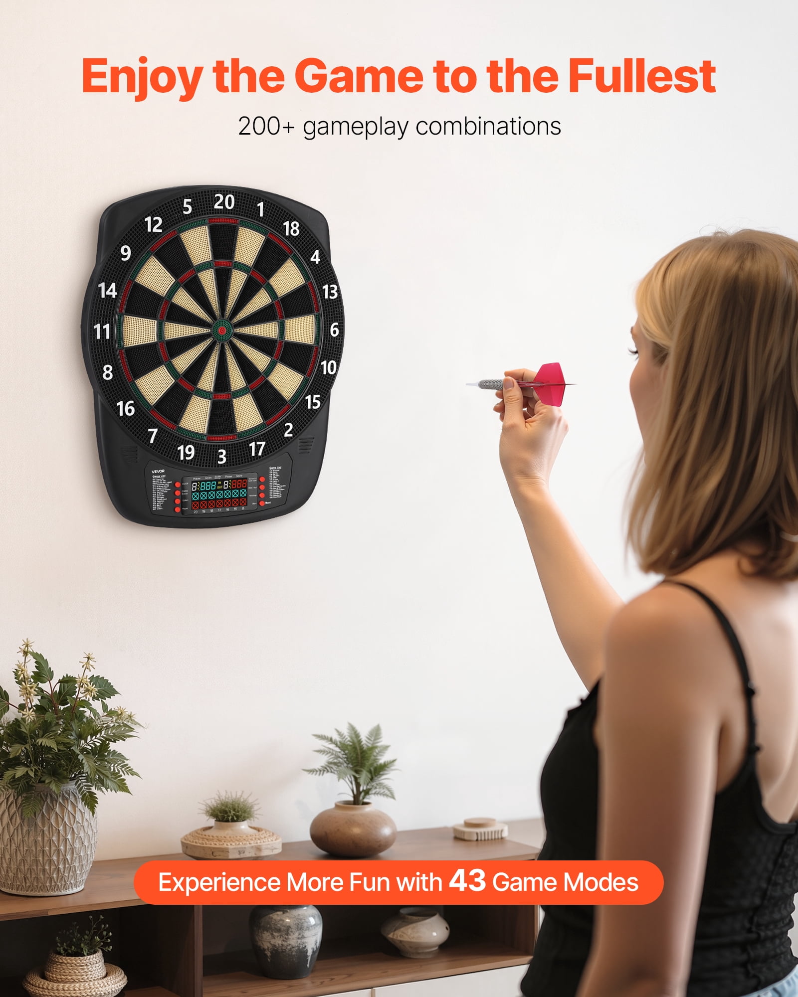 VEVOR Electronic Dart Board, 13.5" Target Dartboard with 43 Games & 200+ Variations for Up to 8 Players, 6 Dart Shafts with Flights & 50 Soft Tips, Color LCD Scoring Screen for Home Party Game Rooms