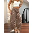 thumbnail image 6 of Women'S Polka-Dot Print High-Waist Seamed Wide-Leg Cropped Casual Pants Reddish-Brown S, 6 of 9