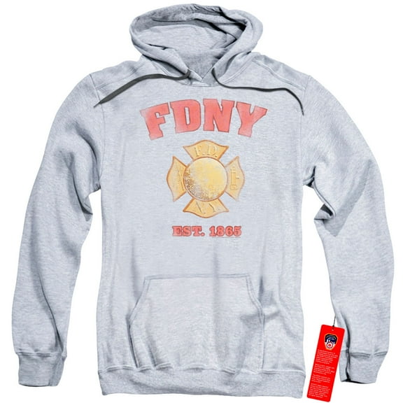 New York City Fdny Vintage Badge Adult Pullover Hoodie Sweatshirt Athletic Heather