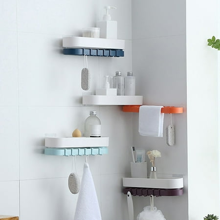 

JUHigh Space Saving Organizer Rack Punch-free ABS Wide Application Storage Rack with 6 Hooks Household Supplies