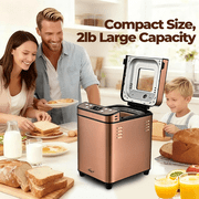 Rosewill 25-in-1 Automatic Bread Maker, 2 lb Capacity, 700W Dual Heater, Nonstick Pan, 15-Hour Delay Start, Cinnamon