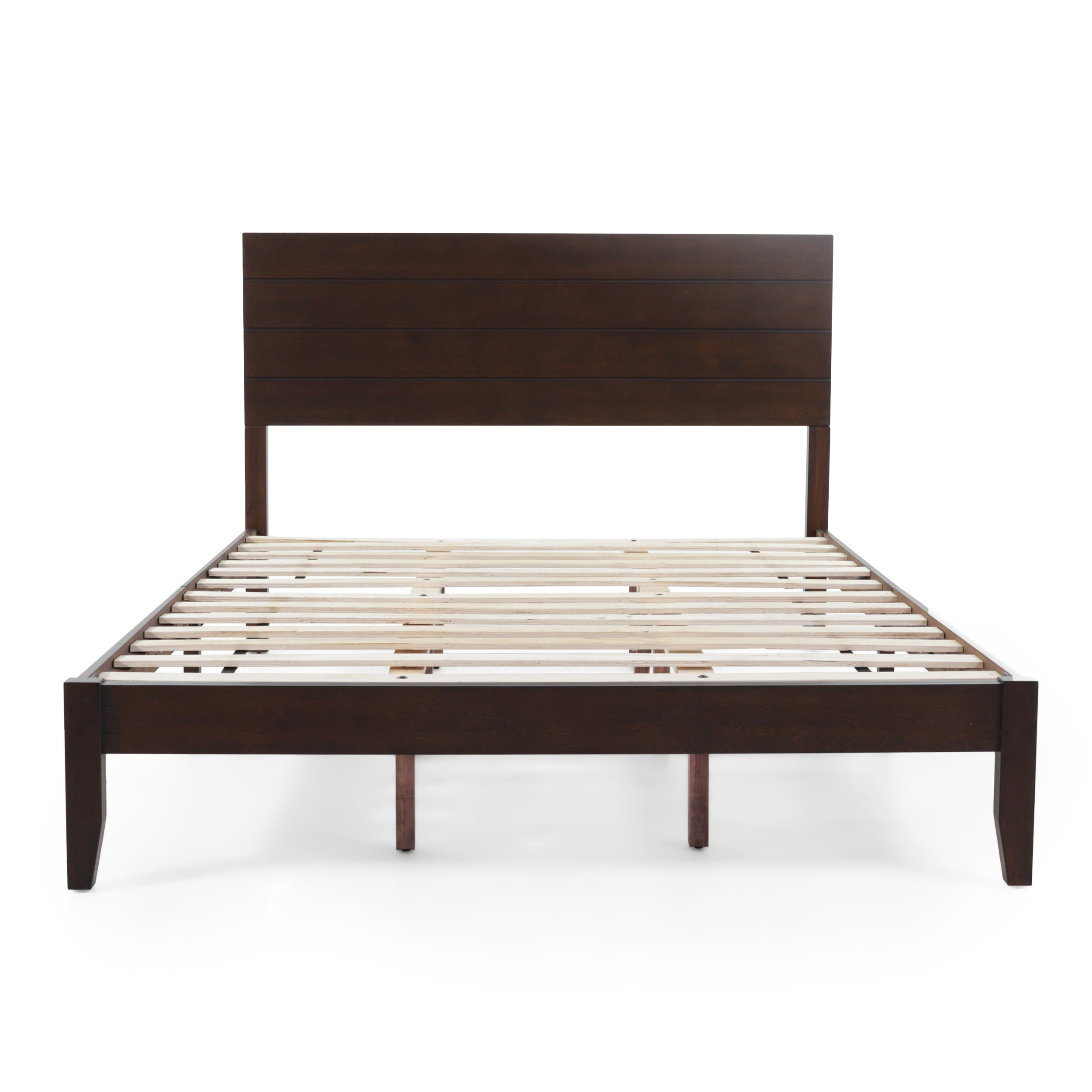 Noble House Tony Queen Size Bed with Headboard, Natural and Dark Brown Finish