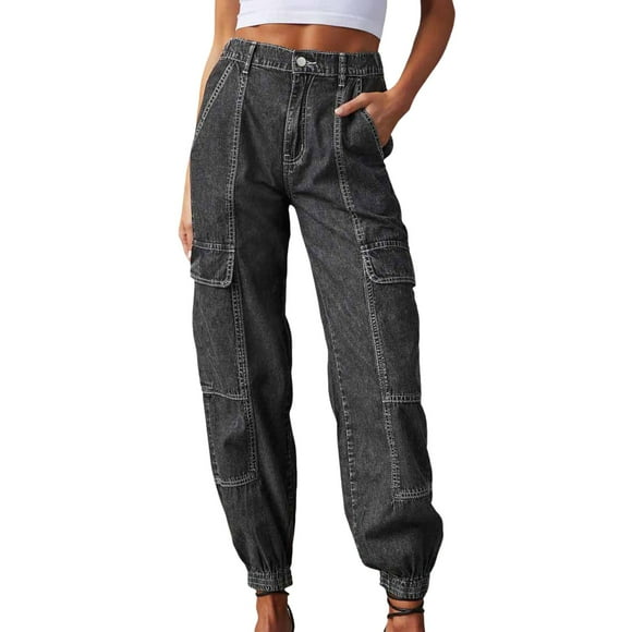 adviicd Womens Flared Jeans Womens High Waisted Baggy Jeans Boyfriend Denim Pants Black,XL