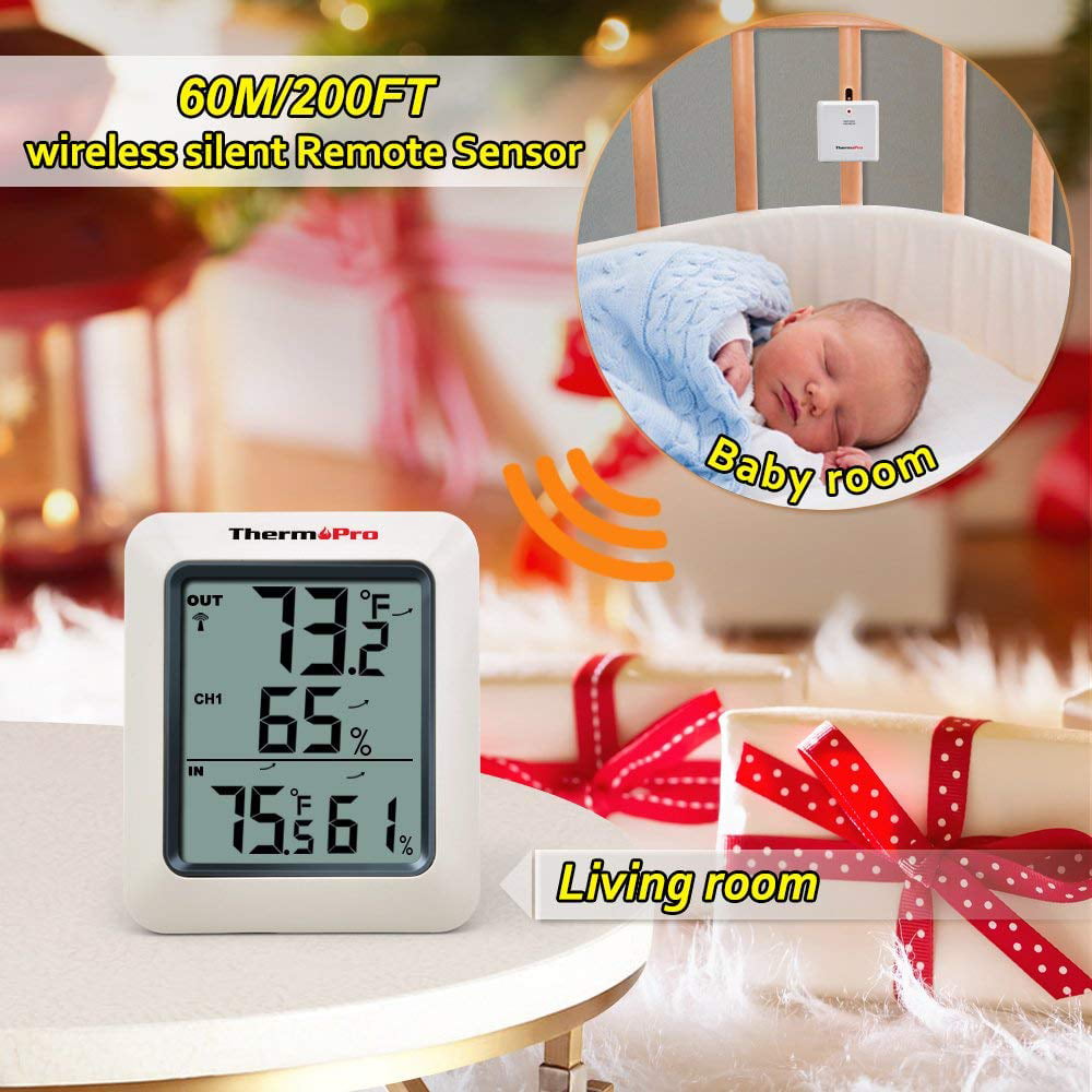 ThermoPro TP60 Digital Hygrometer Indoor Outdoor Thermometer Wireless  Temperature and Humidity Gauge Monitor Room Thermometer with 200ft/60m  Range