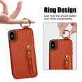 thumbnail image 7 of Allytech Wallet Case for iPhone XS/X, Card Holder & Zipper Pocket, Finger Grip Ring, Screen & Camera Protection, Luxury PU Leather Kickstand Double Buttons Flip Shockproof Case - Brown, 7 of 7