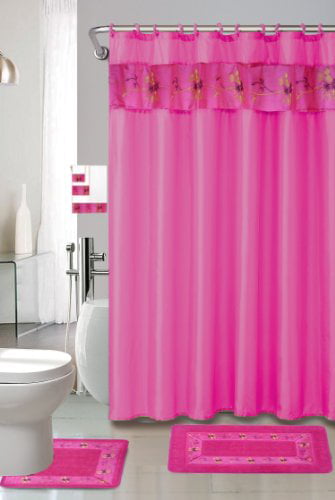 Bubble Gum Dot Lime Green Pink Bath Rug Shower Curtain Hooks Towels 18pc NEW 