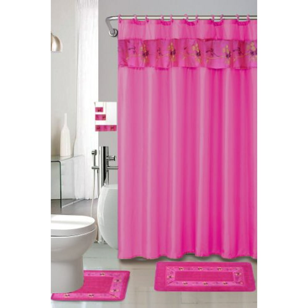Hot Pink 18piece Bathroom Set 2rugs/mats, 1fabric