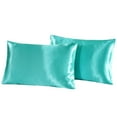 thumbnail image 3 of ANMINY Satin Pillowcase Set of 2 King Silk Bedding Pillowcases 40" x 20" Pillow Cover, Cyan Blue, 3 of 5