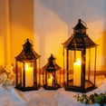 thumbnail image 4 of TRIROCKS Set of 3 Decorative Candle Lanterns18''&13"&10" H Hexagonal Candle Holder Vintage Metal Hanging Lantern with Tempered Glass for Garden Patio Wedding Event Indoors Outdoors(Black), 4 of 10
