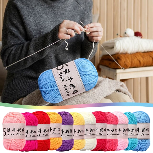 Fiudx Hilo de Algodón de Leche, Hilo de Crochet Suave y Resistente, 325 M de Largo, Multiusos para Suéteres y Gorros, Proyectos de Bricolaje, Ovillo de 50 G, Material Versátil para Manualidades, para