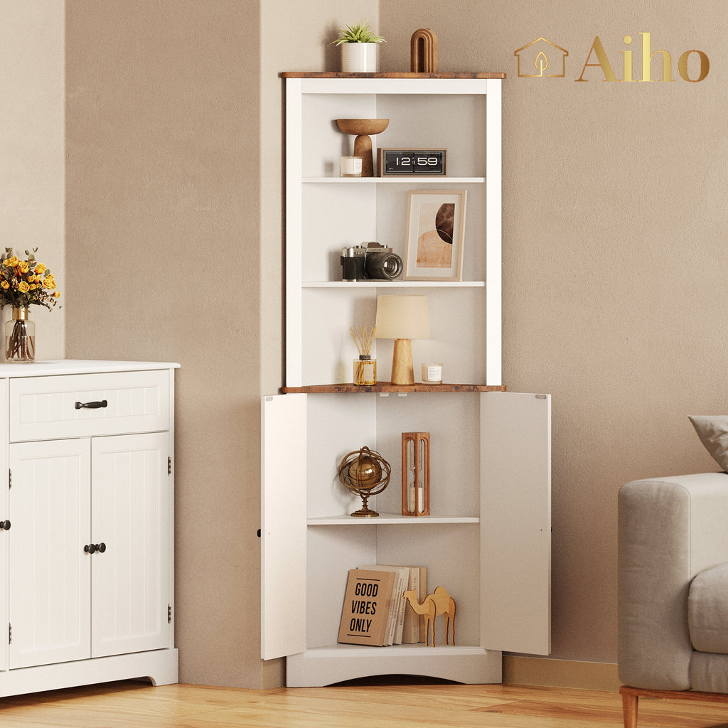 Aiho 33" Bathroom Storage Cabinet, Bathroom Floor Cabinet with 4 Drawer & 2 Shelves, Wooden Freestanding Cupboard for Bathroom - White