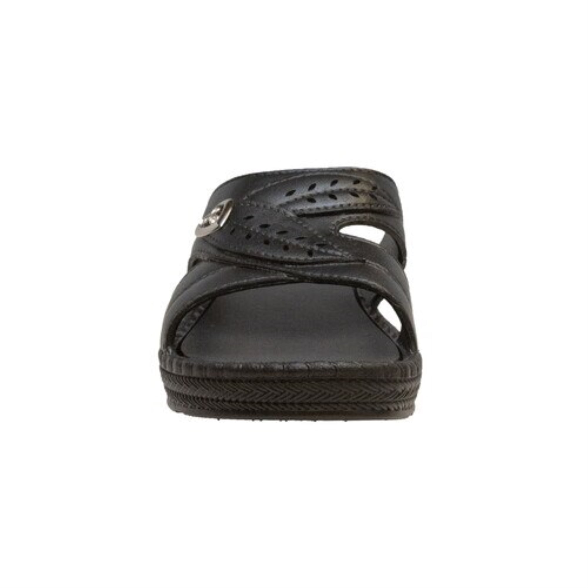 black low heel slip on sandals