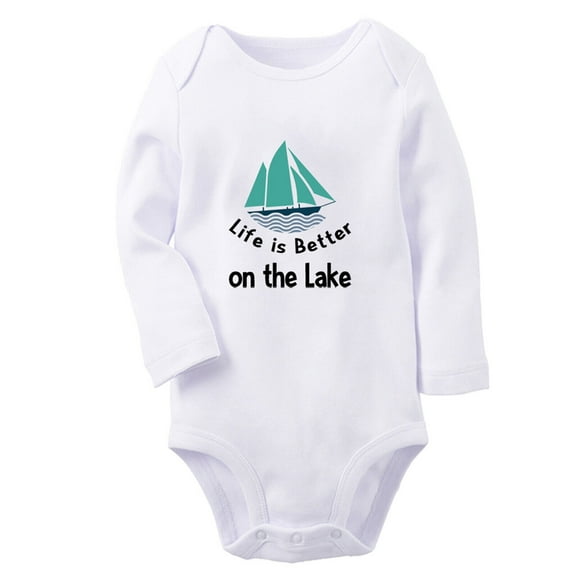 Babies Life is Better on the Lake Funny Rompers, Newborn Baby Unisex Bodysuits, Infant Jumpsuits, Toddler 0-12 Months Kids Long Sleeves Oufits (White, 6-12 Months)