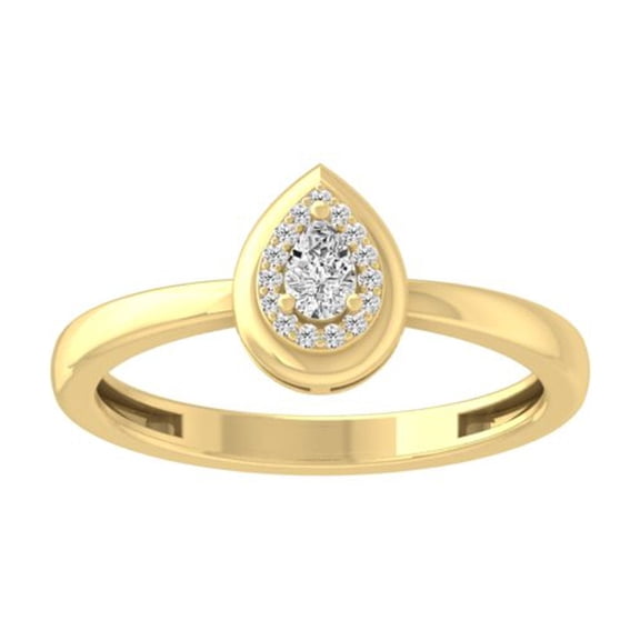 ARAIYA FINE JEWELRY 10K Yellow Gold Pear and Round Diamond Halo Engagement Ring (1/8 cttw, I1 Clarity, I-J Color) Size 7.5