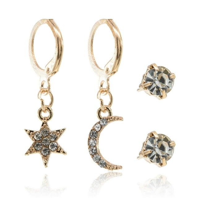 Set de dos pares aretes tipo broquel CYRA modelo corazón y perla