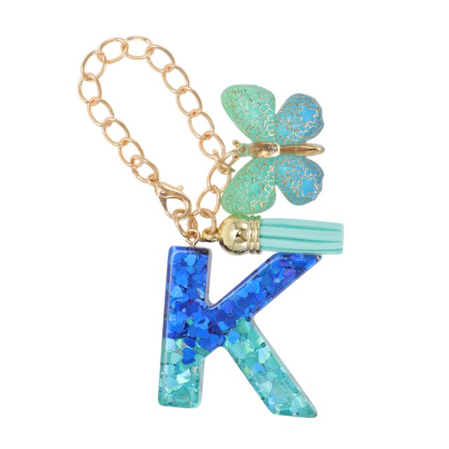 Ofertas Únicas 1 Pc Colgante de Taza de Agua Letra K con Borlas de Mariposa para Oficina Azul Verde Aleación Plástico