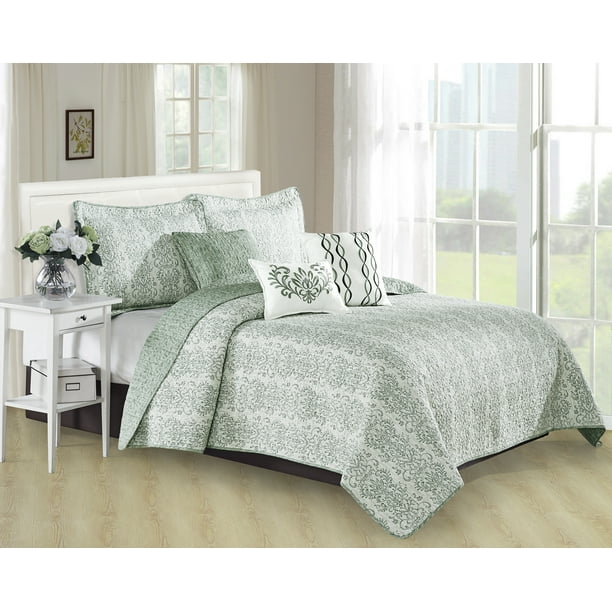 Home Soft Things 6 Piece Printed Microfiber Quilt Bedspread Set