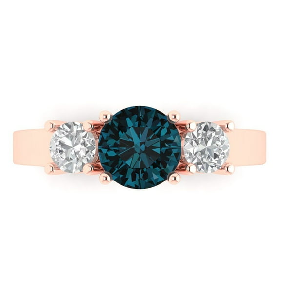 Three-Stone Engagement Ring for Women - 1.5ct Natural London Blue Topaz in 18K Rose Gold Promise Ring