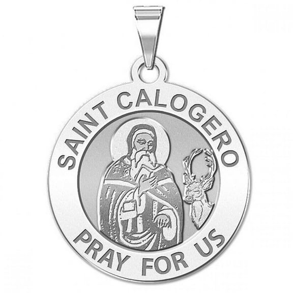 Picturesongold.Com Saint Calogero of Agrigento Religious Medal Pandant- 2/3 inch Size of Dime, Sterling Silver