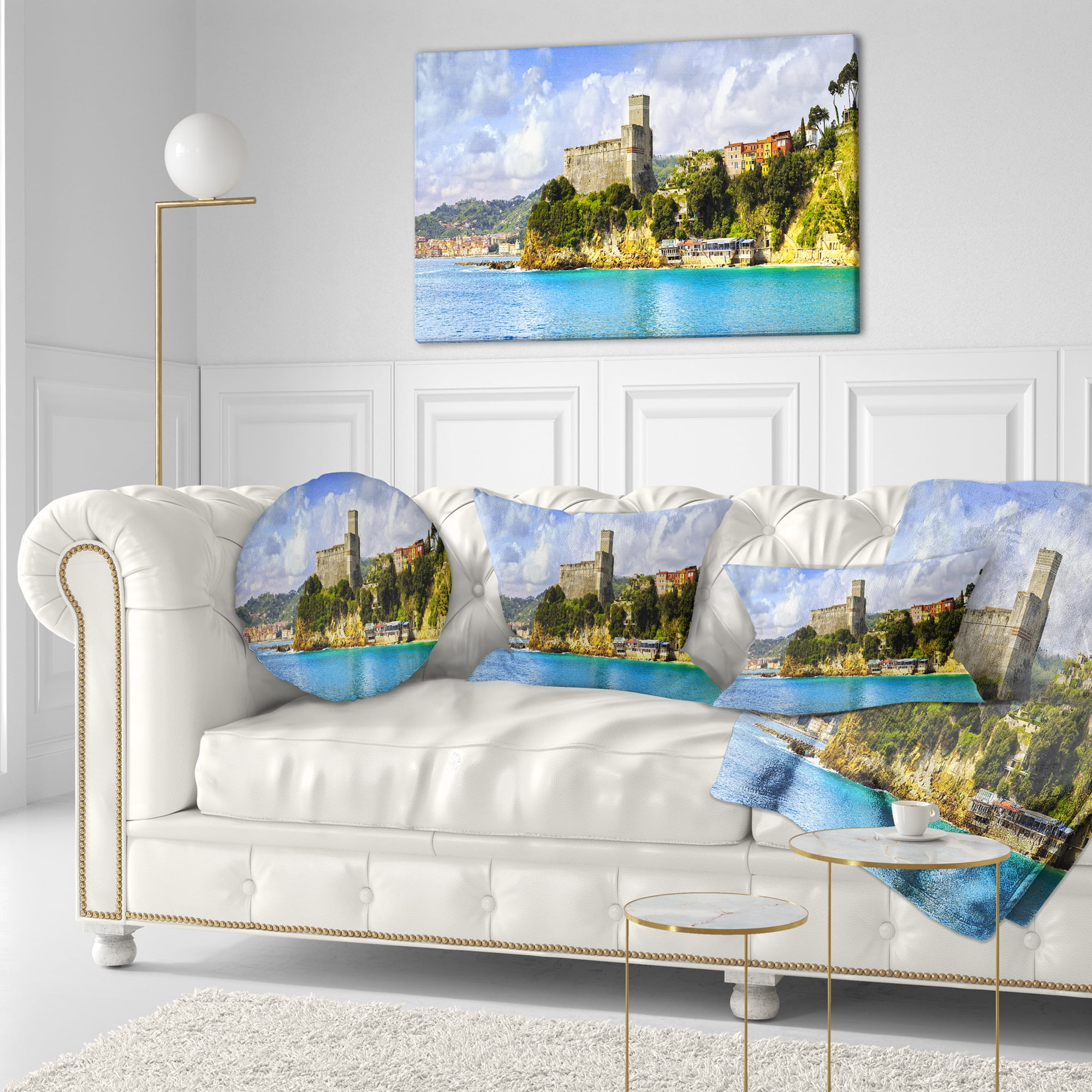 Designart Lerici Village Panorama - Seascape Throw Pillow - 12x20