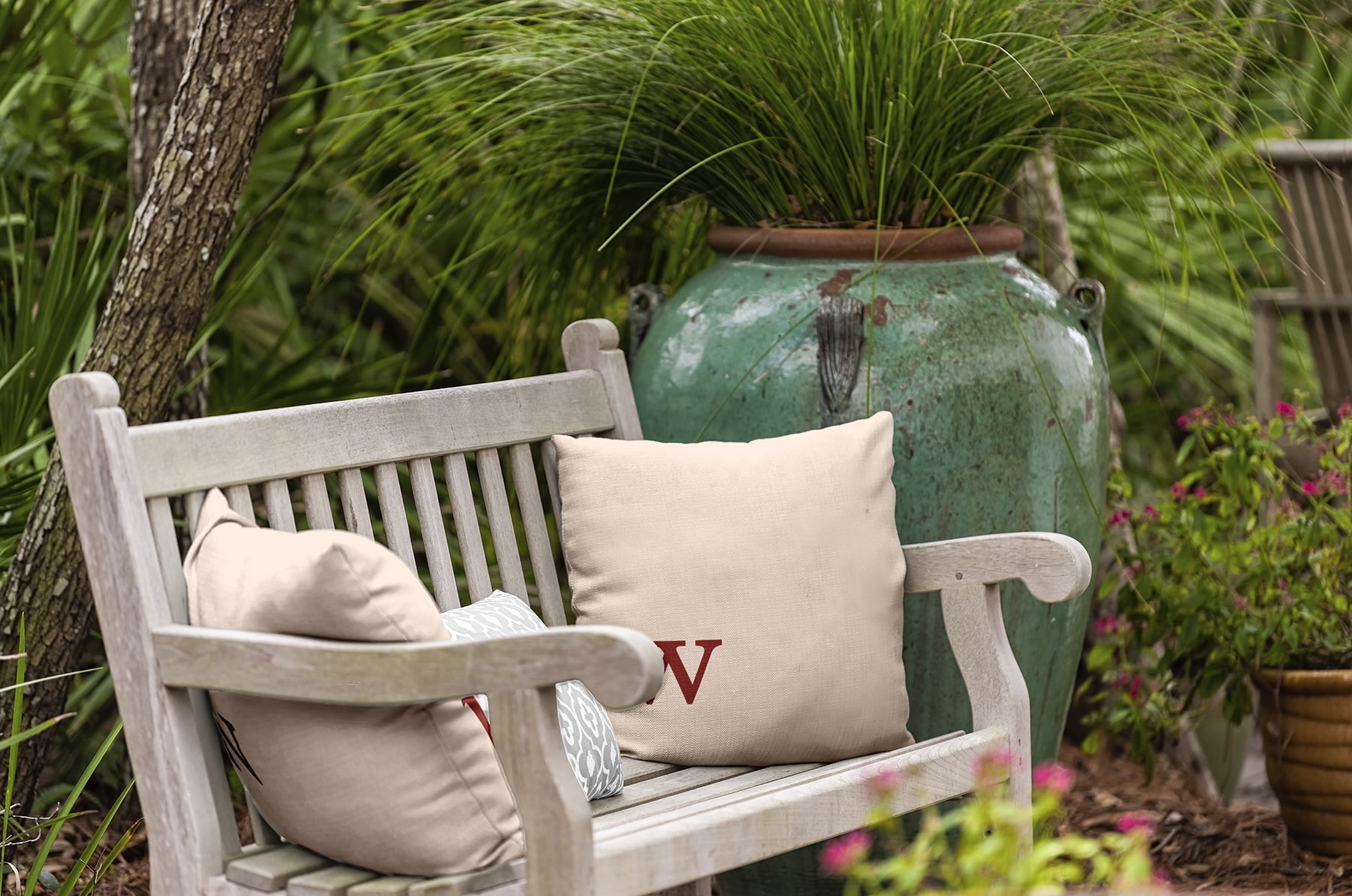 Simply Daisy 20" x 20" Modern Monogram Indoor/Outdoor Polyester Throw Pillow, Maple Red