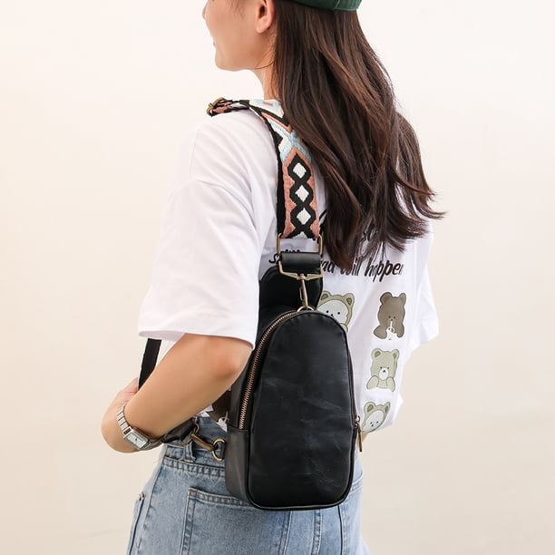 Riñonera Bolso Riñonera de moda para mujer, bandolera de cuero bohemio, cremallera informal (negro)