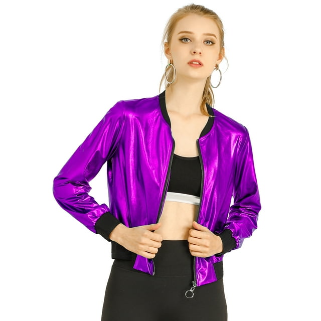INSPIRE CHIC Blouson Bomber Court à Fermeture Éclair Métallique à Col Montant pour Femme