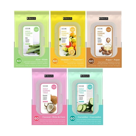 Nicka K Makeup REMOVER Cleansing Tissue: Vitamin C - Coconut - Argan - Aloe - Cucumber 60 wipes per pack Paraben Free Made in (Best Korean Makeup Remover Wipes)