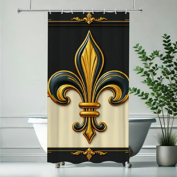 RKSupls Shower Curtain, Luxury Gold Fleur de Lis Waterproof Polyester Shower Curtain with Hooks for Chic Elegant Home Bathtub Bathroom Decor Washable Curtains