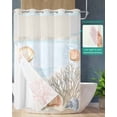 thumbnail image 2 of No Hook Shower Curtains with Snap in Liner, Blue Red Coastal Waterproof Fabric Shower Curtain, Nautical Beach Summer Coral Shell Double Layers & See-Through Top Window Bathroom Curtains 72''x96'', 2 of 6