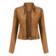 thumbnail image 1 of Chaqueta de cuero de Pu delgada corta con cuello levantado de otoño para mujer, 1 of 3