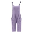 thumbnail image 3 of QATAINLAV Cropped Jumpsuits for Women 2025 Summer Casual Vacation Outfits Eyelet Embroidery Adjustable Strap Short Overalls One Piece Capri Pants with Pockets Purple L Spring Savings, 3 of 6