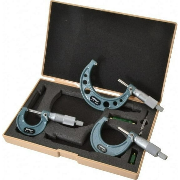 Mitutoyo 3 Pc, 0 to 3", 0.0010" Graduation, Mechanical Outside Micrometer Set