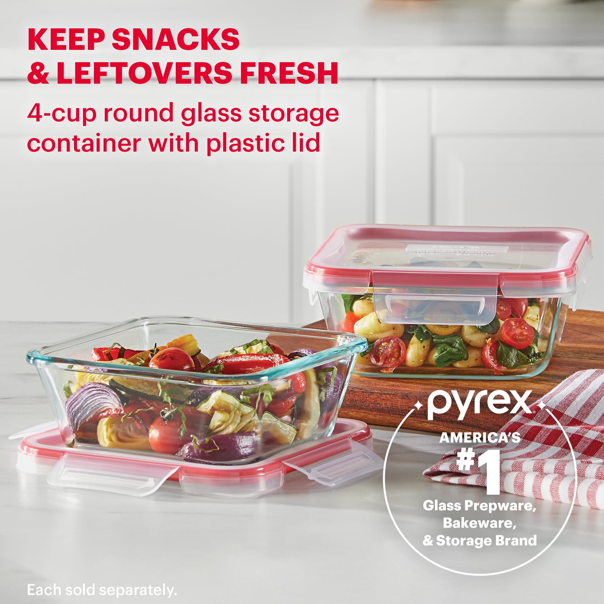 Pyrex Freshlock 4cup Square Glass Food Storage Container with Lid, Ideal Use for Meal Prep and Batch Cooking