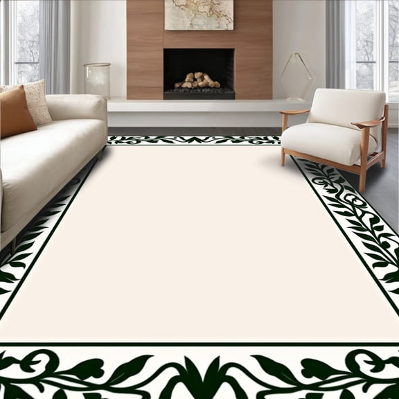 ODIKA 4'x6' Machine Washable Non-Slip Area Rug, Elegant Botanical Garden Leaf Vine Doormat High Traffic Rug, Green, 534704