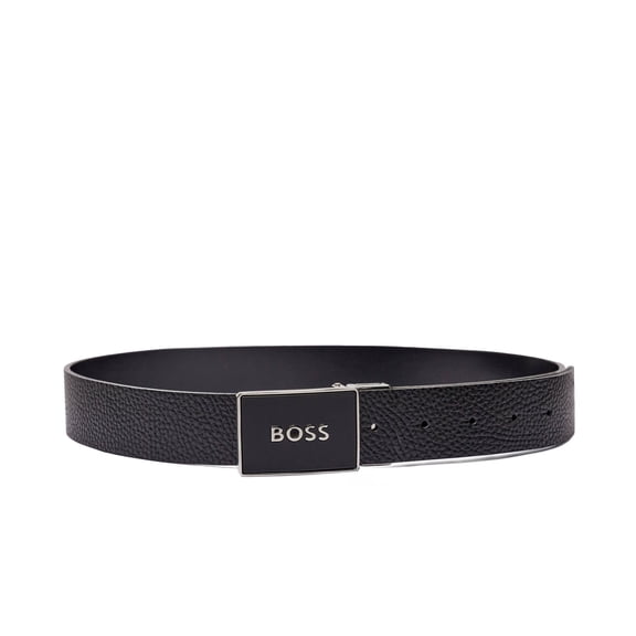 Hugo Boss Men's Icon Pebbled Leather Belt w/Logo Buckle, Black