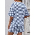 thumbnail image 3 of DOKOTOO Womens 2 Piece Outfits Casual Plaid Short Sets Lounge Beach Travel Short Sleeve Round Neck Tops Match High Waisted Shorts Summer Outfits, 3 of 8