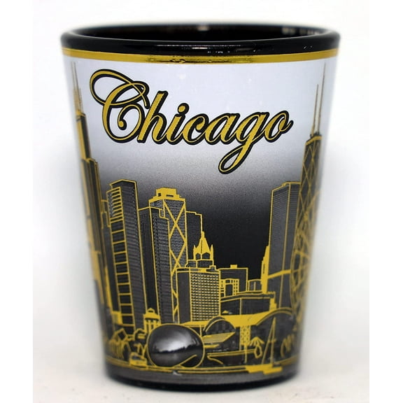 Chicago Illinois B & W Gold Ceramic Shot Glass